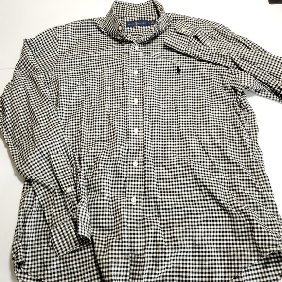 Polo Ralph Lauren Mens Large Long Sleeve Black White Gingham Check - Picture 2 of 7